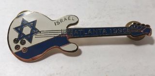 Rare Ltd.  Ed.  1996 Olympic Pin Atl Ga Israel Jewish White Guitar Shape Blue Star