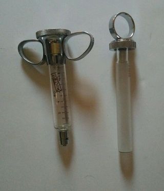 Antique Medical Syringe Vintage 10 cc Hypodermic Needle Anesthetic BD 2