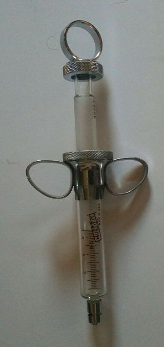 Antique Medical Syringe Vintage 10 cc Hypodermic Needle Anesthetic BD 3