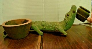 Vintage Carved Wood Alligator Ashtray With Match Holder Ultra Rare Very Old 12 "