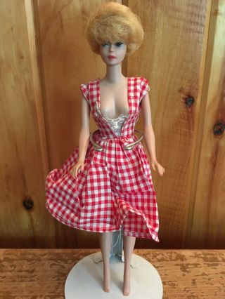 Vintage Mattel Midge Barbie 1958 Blonde Bubble Cut Doll With Plaid Dress