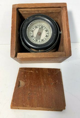 Vintage Wilcox Crittenden Co.  Wc Maritime Nautical Brass Compass In A Wood Box