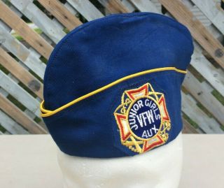 Vintage Vfw Cap Hat Blue Junior Girls Size 6 5/8 Veterans Foreign Wars Rare
