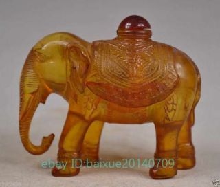 Old Wonderful Handwork Amber Carving Elephant Statue Ornament Bottle B01