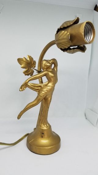 Antique Art Deco Gold Dancing Lady Lamp