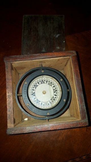 Vintage Star Boston Nautical Compass In Wooden Box