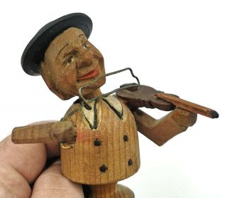 Very Rare Vintage Anri Violonist Musician Carved Wood Mechanical Bottle Stopper
