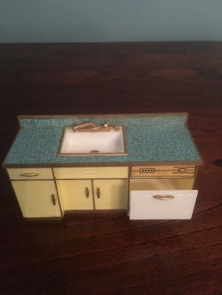 Vintage Ideal Petite Princess Patti Dollhouse Furniture Yellow Kitchen Sink 3