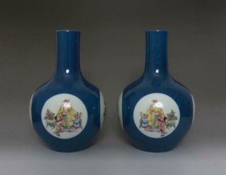 RARE PAIR CHINESE FAMILLE ROSE PORCELAIN VASES QIANLONG MARKED (595) 2
