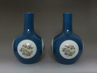 RARE PAIR CHINESE FAMILLE ROSE PORCELAIN VASES QIANLONG MARKED (595) 3