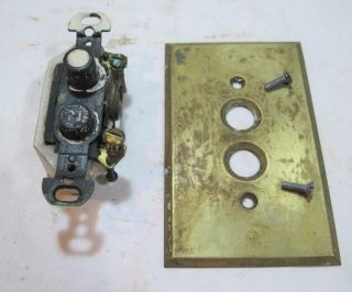 Vintage H&h Single - Pole Porcelain Push Button Switch Mop W Brass Plate