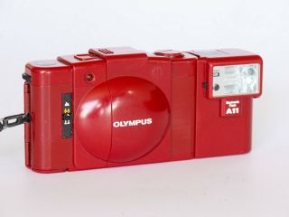 Rare Olympus Xa - 2 Red & A11 Flash - 35mm Film Camera - Light Seals Serviced.