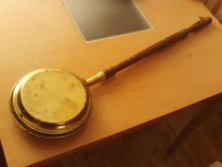 Vintage Brass Bed Pan Warmer With Wooden Handle