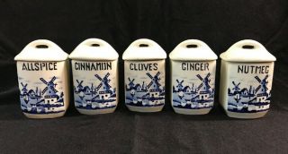 Antique Ceramic Spice Jar Canister Set Of 5 Embossed Pics From Czechoslovakia