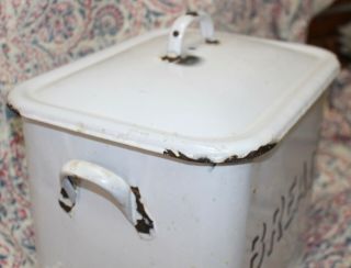 Antique White Enamel Bread Box Tin Art Deco 3