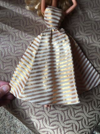 Vintage Barbie 1639 Holiday Dance Gold And White Striped Dress