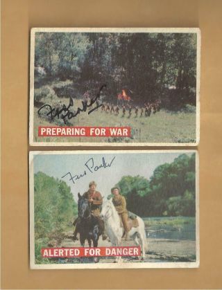 2 - Fess Parker " Davy Crockett " Autographed 1956 Topps Cards 7 & 8 Very Rare