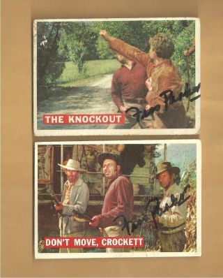 2 - Fess Parker " Davy Crockett " Autographed 1956 Topps Cards 36 & 38 Very Rare