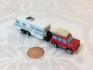 Rare Vintage Micro Machine Red Camper Suv W/ Travel Trailer