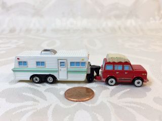 RARE Vintage Micro Machine Red Camper SUV w/ Travel Trailer 2