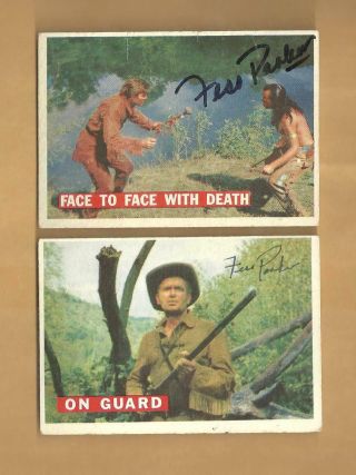 2 - Fess Parker " Davy Crockett " Autographed 1956 Topps Cards 26 & 29 Very Rare