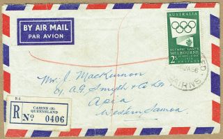 Australia 1956 2/ - Green Olympic Rare Solo Franking Cover To Western Samoa