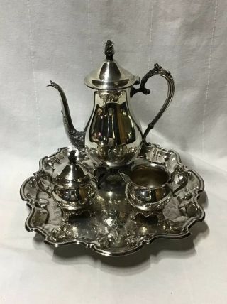 Antique 1883 F.  B.  Rogers Silver Co.  Silverplated Coffee Tea Pot Creamer Tray Set