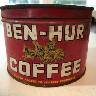 Very Rare Antique Coffee Tin Can Ben - Hur Coffee 1lb W/lid