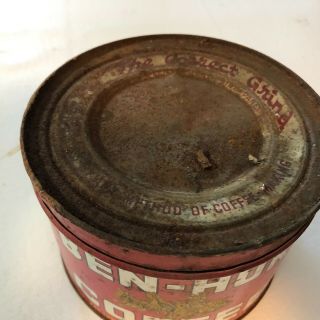 VERY RARE Antique Coffee Tin Can BEN - HUR COFFEE 1lb w/lid 2