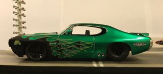 Jada 1/24 Btm Green/flames 1969 Pontiac Gto Judge.  Custom Drag Wheels Rare