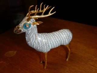 Antique Cloisonne Quartz Eyes Reindeer Deer Stag Bull Elk Figurine Sculpture