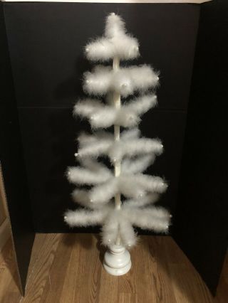 Feather Christmas Tree Antique White 34’ Tall With Wooden Base Rare