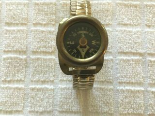 Rare Vintage Germany Brass Compass With Expandable Wrist Band