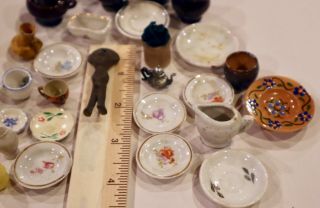 Antique Miniature Handpainted Porcelain Fancy Plates & Bowls Etc For Dollhouse 2
