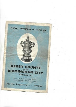23/3/46 Rare Facup Semi At Sheff Wed Derby V Birmingham