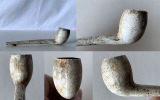 Antique Complete Clay Pipe Bowl & Stem Slightly Angled Cutty Shape Bowl