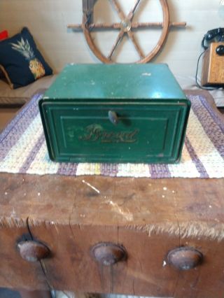 Antique Metal Green Bread Box