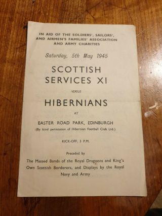 Scottish Services Xi V Hibernians Football Programme Rare 1945 Ww2