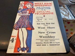 West Ham V Cross/wembley - - - Speedway Programme - - 22nd March 1940 - - Rare