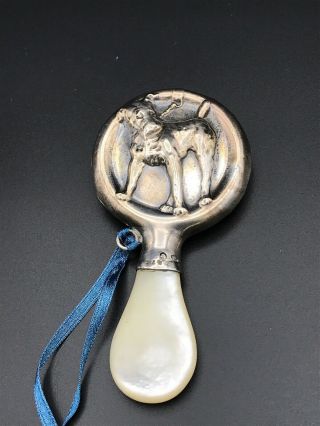 Sterling Silver Baby Rattle With Mother Of Pearl Handle