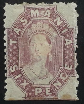 Rare 1869 Tasmania Australia 6d Dull Reddish Lilac Chalon Head Stamp P 11.  5