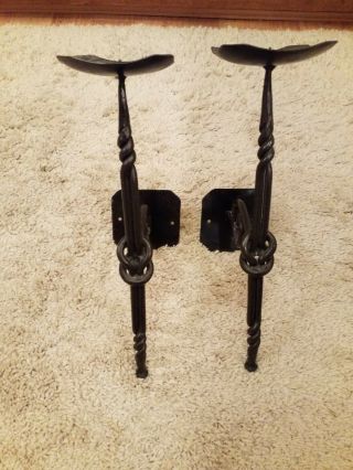 Pair Vintage Wrought Iron Wall Sconce Candle Holders.
