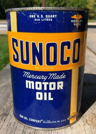Vtg 1946 Sunoco Motor Oil 1 Quart Oil Can Mercury Made Sun Oil Philadelphia Rare