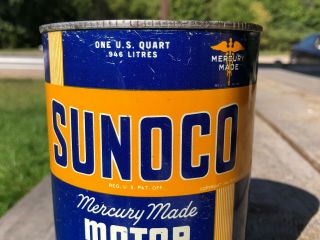 Vtg 1946 SUNOCO Motor Oil 1 Quart Oil Can Mercury Made Sun Oil Philadelphia Rare 2