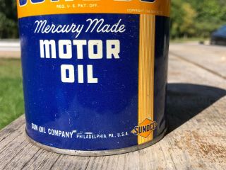 Vtg 1946 SUNOCO Motor Oil 1 Quart Oil Can Mercury Made Sun Oil Philadelphia Rare 3