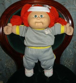 Rare Vintage 1980s Cabbage Patch Kids Redhead Doll Athletic Wear Headband Diaper