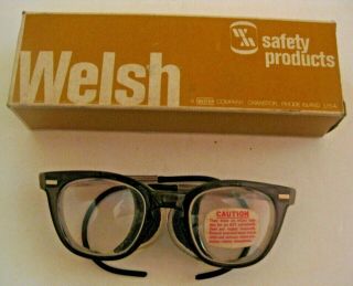 Nos Vintage Welsh Protective Safety Glasses Wire Mesh Sides Hippie Punk Style