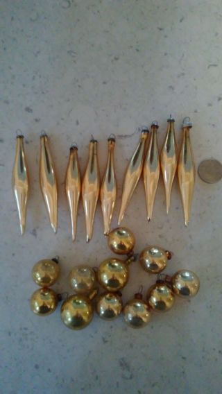 20 Antique Vintage Gold Mercury Glass Christmas Tree Ornaments / Bulbs /teardrop