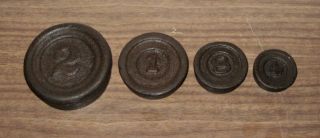 Antique Cast Iron Weights Nesting Stackable Balance Scale 2 & 1 Lb.  8 & 4 Oz.
