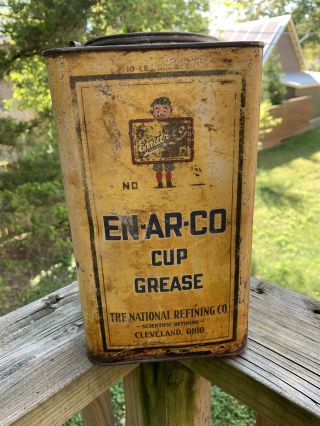 Rare Vintage En - Ar - Co Cup Grease Square Metal Oil Can Gas Station Sign